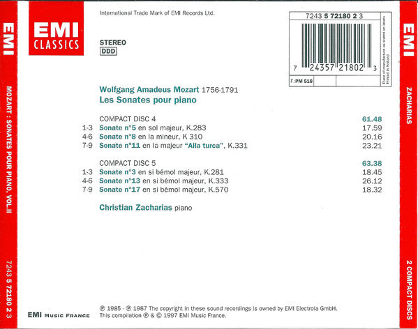 Mozart*, Christian Zacharias : Les Sonates Pour Piano (5xCD + Box, Comp)