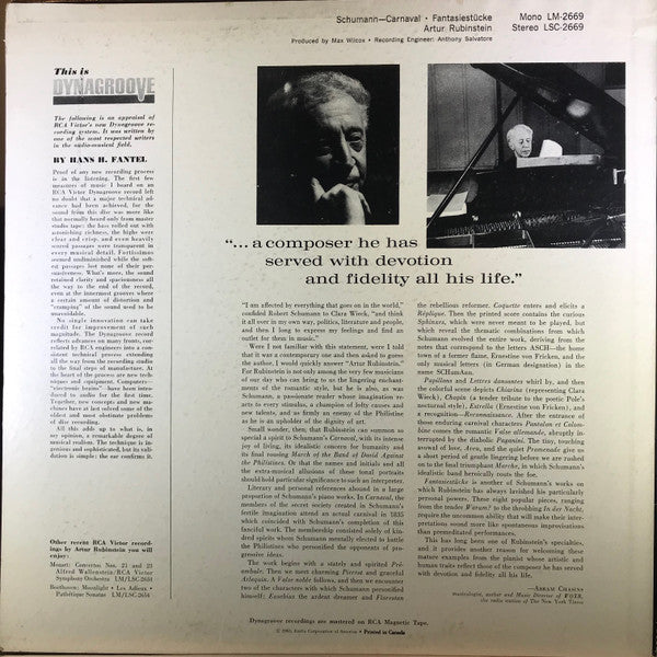 Rubinstein* - Schumann* : Carnaval / Fantasiestücke (LP, Album, Mono)