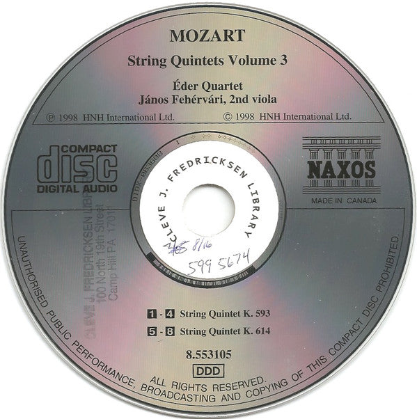 Mozart* - Éder Quartet, János Fejérvári : String Quintets (Complete) Volume 3 - K. 593 • K. 614 (CD, Album)