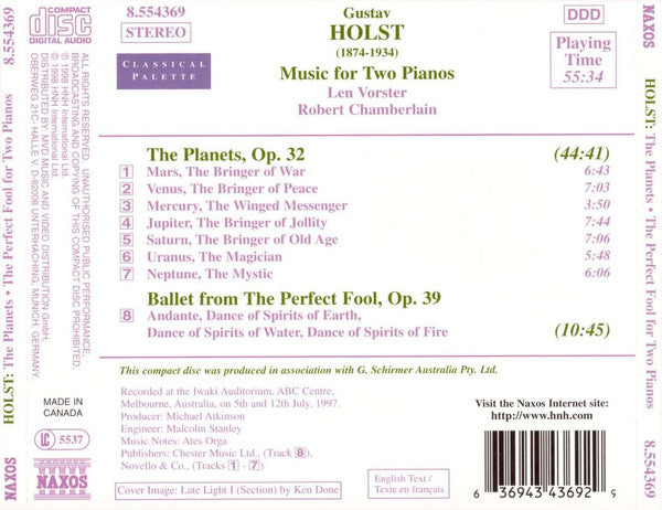 Holst*, Len Vorster, Robert Chamberlain : Music For Two Pianos (CD)