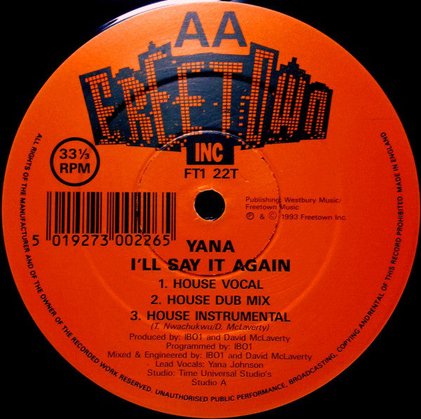 Yana : I&#39;ll Say It Again (12&quot;)